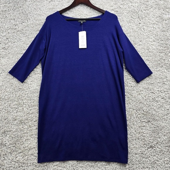 Eileen Fisher Dress Womens Small Petite Blue Dolman Sleeve Shift Knit Minimalist - Picture 1 of 12